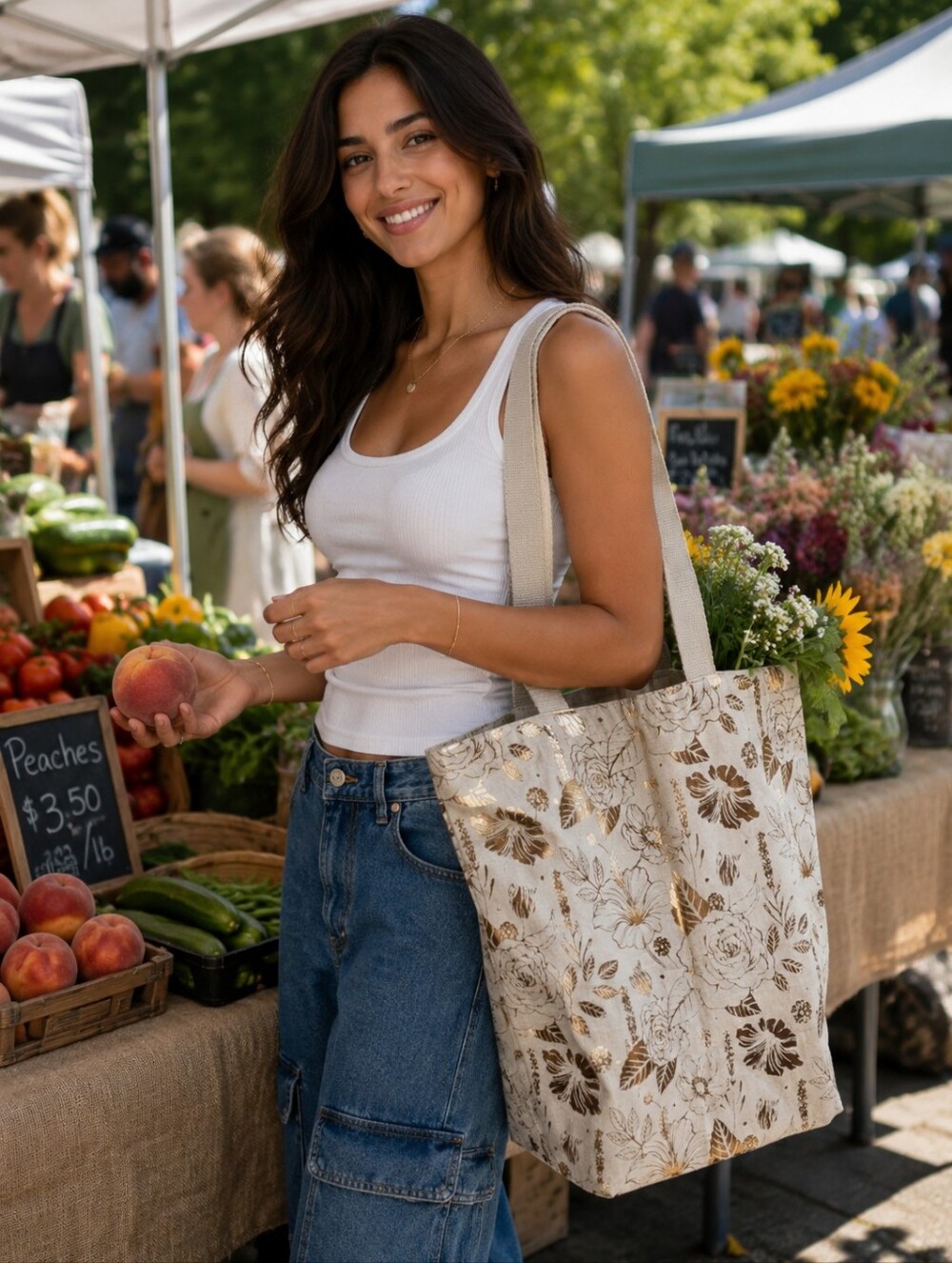 Lily & Grace Boho Living Gold Foil Extra Large 100% Cotton Canvas Tote 19" x 19"